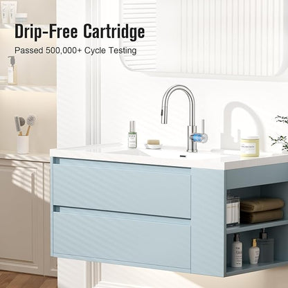 CREA Bathroom Faucet with Pull Out Sprayer,Brushed Nickel Single Handle Kitchen Bar Faucets for Mini Sink Pull Down Vanity Mixer Tap 2 Water Modes,cUPC/NSF