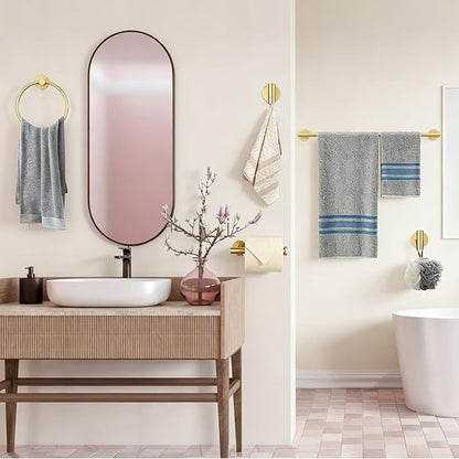 5 Pieces Brushed Gold Bathroom Accessories Set Bath Towel Bar Set | 24 Inch Towel Racks, 304 Stainless Steel, Modern Design, Sturdy and Rustproof, Easy to Install, Save Space, No Sharp Edges