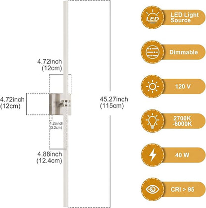 Bathroom Light Fixture LED Vanity Light 45.3" 5CCT Wall Sconce | LED Dimmable Wall Light Nickel Modern 360° Lighting, 42W Hardwired Vanity Light for Bathroom Mirror, Flicker-Free