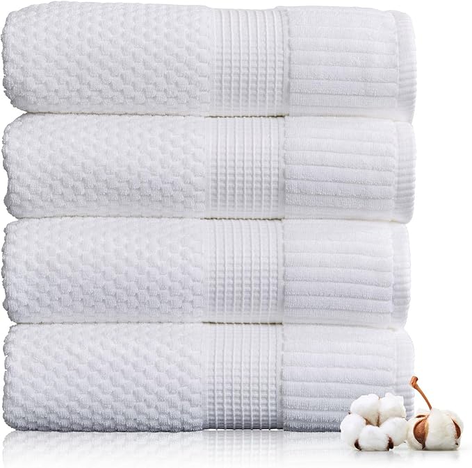 4 Pack 100% Cotton Bath Towels | White Towels | Oeko‑TEX Standard 100 | Soft & Absorbent, Quick‑Dry | Trinity Collection - Bright White