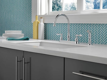 Delta Windemere Chrome Kitchen Faucet with Side Sprayer, Traditional 4 Hole Kitchen Sink Faucet, Two-Handle, Chrome 21996LF