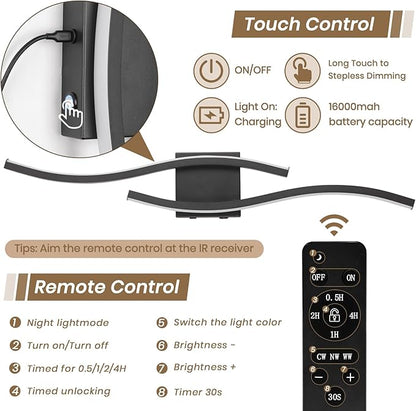 Modern LED Wall Sconce set of Two, Battery Powered Wall Sconces set of 2 with Timer, Black Wall Light with Remote, LED Wall Lamp indoor not hardwired for Bathroom Living Room Bedroom Corridor