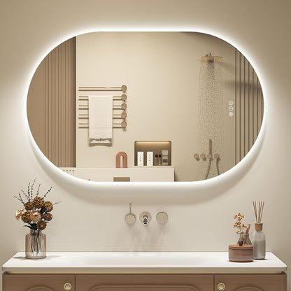 OKPAL Backlit Oval Lighted Bathroom Mirror with Lights, 40 x 30 Pill-Shaped LED Vanity Mirror for Wall, Anit-Fog, Dimmable, Memory Function, Shatterproof, UL (Horizontal/Vertical)