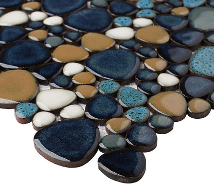 Pebble Tile for Shower Floor Aqua Cobalt Blue Mosaic Backsplash Tiles (5 Sheets)