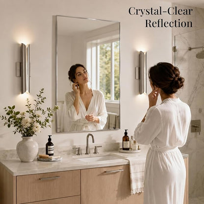 24"x36" Brushed Nickel Framed Rectangle Bathroom Vanity Wall Mirror | Over-Sink Vanity Mirror, Slim Metal Frame, Entryway or Dresser Use, Vertical/Horizontal Mount, Tempered Glass