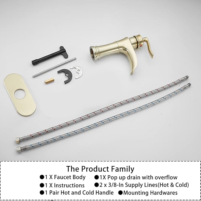 Waterfall Bathroom Faucet Brushed Gold GGStudy Single Handle One Hole Farmhouse Bathroom Vanity Faucet Basin Mixter Tap Deck Mount with Drain Assembly