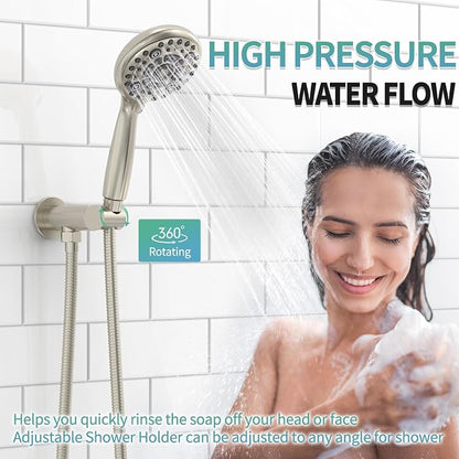 SR SUN RISE Shower Faucet - 10 Inch Multifunctional High Pressure Shower Head System with Handheld Shower Head Fixtures - Valve Included - Brushed Nickel