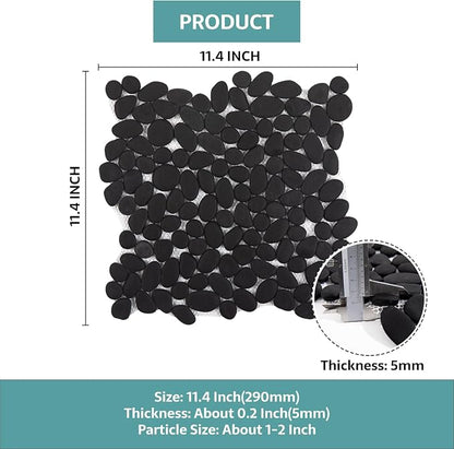 Pebble Tile, Black Pebble Tiles for Shower Floor Kitchen Backsplash Bathroom Wall and Floor Tile, 5 Sheets