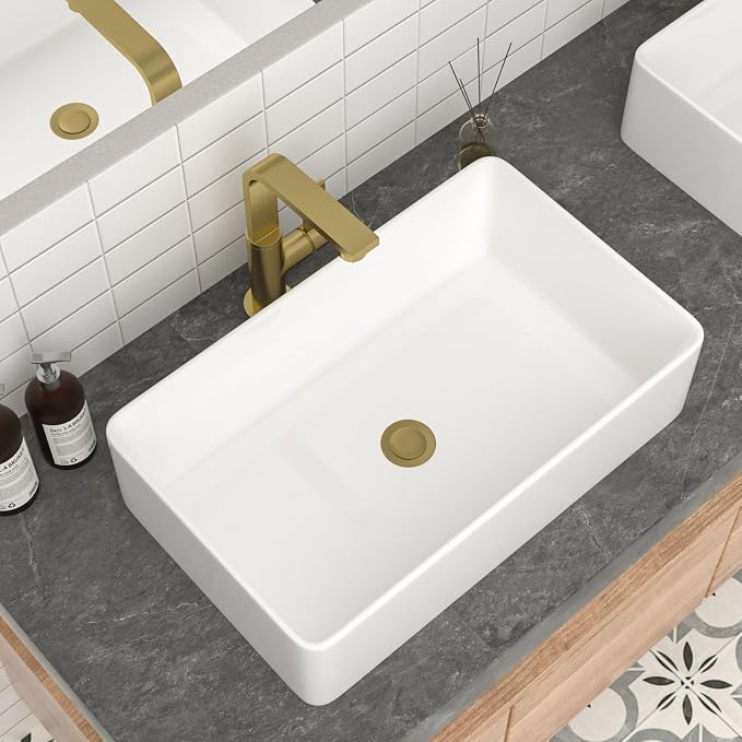 Mocoloo Bathroom Vessel Sink Rectangular 21"X14" Modern Rectangle Countertop Vessel Sink White Porcelain Ceramic Lavatory Vanity Sink Above Counter Basin