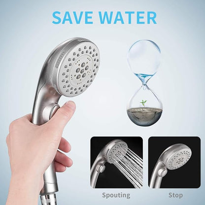 Shower Head, High Pressure 6 Setting Shower Head Hand-Held with ON/OFF Switch and Spa Spray Mode - Shower Heads with Handheld Spray High Pressure - Brushed Nickel