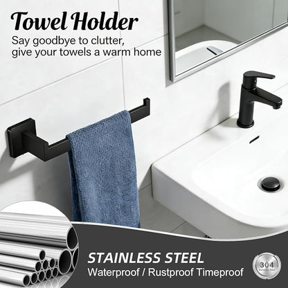 6-Pieces Bathroom Hardware Set Matte Black Bathroom Accessories Set SUS304 Towel Bar Set Includes Towel Bar 24&16 Inch+Towel Holder+Toilet Paper Holder+2 Towel Hooks (6, Matte Black, 24 Inch)