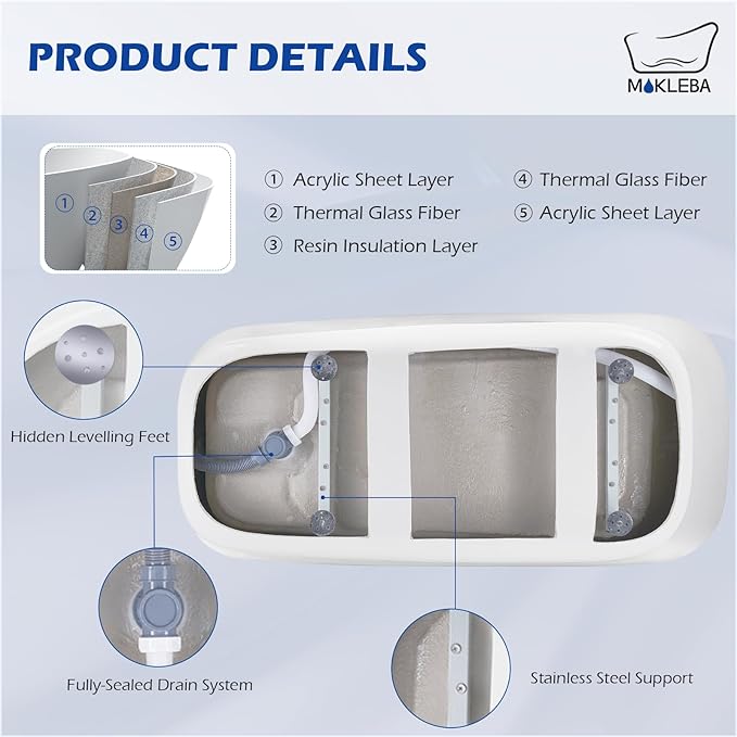 59" Acrylic Freestanding Bathtub, Single Slipper Free Standing Tub, Soaking Tub with Integrated Slotted Overflow, Toe-Tap Chrome Drain, cUPC Certified, Glossy White