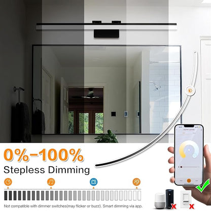 SOLFART Adjustable Color Temperature Dimmable Bathroom Light Fixtures Vanity Light Black LED Bathroom Vanity Light Over Mirror 39.4 Inch APP Control Modern Light