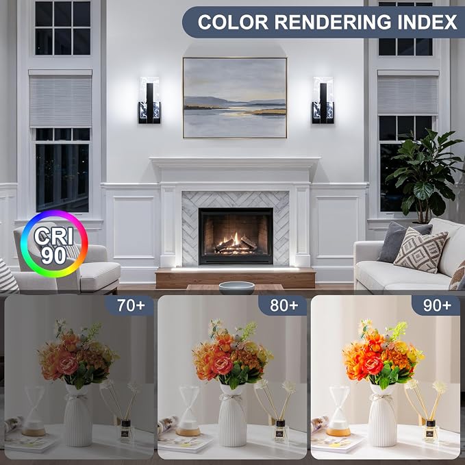 Modern LED Acrylic Black Wall Sconce, 6000K Cool White Bathroom Wall Sconces Set of 2, Hardwired Wall Mount Light Fixtures, 8W Indoor Wall Light Fixtures for Living Room Corridor Bedside