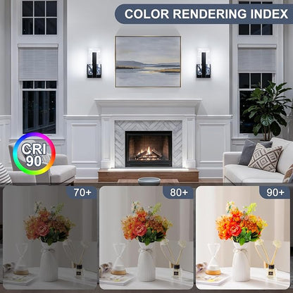 Modern LED Acrylic Black Wall Sconce, 6000K Cool White Bathroom Wall Sconces Set of 2, Hardwired Wall Mount Light Fixtures, 8W Indoor Wall Light Fixtures for Living Room Corridor Bedside