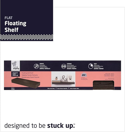 HIGH & MIGHTY 515609 Modern 24" Floating Shelf Holds up to 20lbs, Easy Tool-Free Dry Wall Installation, Flat, Retail Packaging, Espresso
