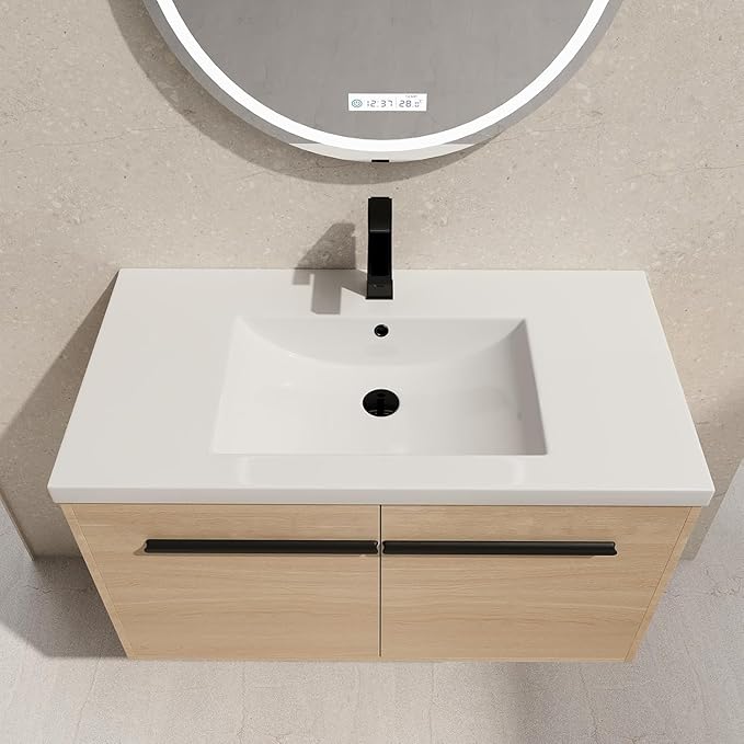 36" Bathroom Vanity with Sink, 36 Inch Floating Bathroom Vanity, Modern Single Sink Vanity Combo,Brown Wall Mounted Cabinet Set