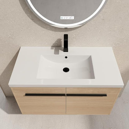 36" Bathroom Vanity with Sink, 36 Inch Floating Bathroom Vanity, Modern Single Sink Vanity Combo,Brown Wall Mounted Cabinet Set