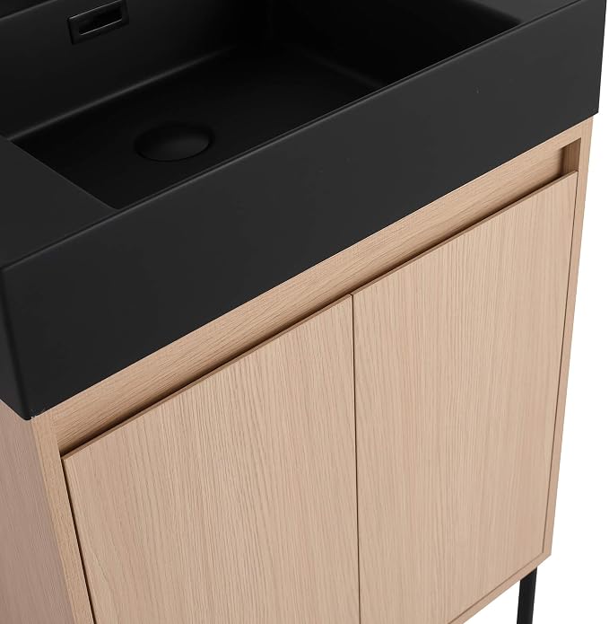 Crownpoint 24 Inch Bathroom Vanity with Sink, Black Sink, White Oak Finish, Full Assembly Required, Elegant Bathroom Vanities for Modern Homes