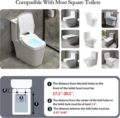 Bidet Square Toilet Seat for Rectangle Toilets, Rectangular Electric Heated Bidet Toilet Seat with Wireless Remote, Adjustable Warm Water and Air Dryer, Oscillating Wash