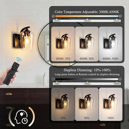 Battery Operated Wall Sconce, Rechargeable Magnetic Wall Lamp with Remote Control, Dimmable LED Bulb & Clear Glass Shade, Wireless Light for Bedroom Bathroom Hallway Farmhouse Decor