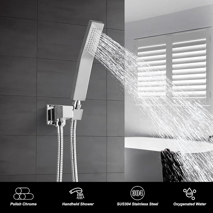 Heyalan Hand-held Shower Head Set-SUS304 Handheld Shower,Polish Chrome | SUS304 stainless steel wand, curved-style design, single rain spray, 59-inch long hose and standard 1/2-inch connection