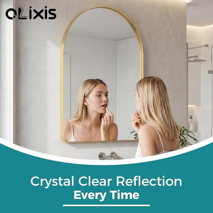 OLIXIS 36x24 Inch Arched Bathroom Wall Mirror, Rounded Rectangle, Gold | Modern Wall Mount Vanity Mirror for Over Sink with Matte Metal Deep Framed, for Home Decor, Living Room
