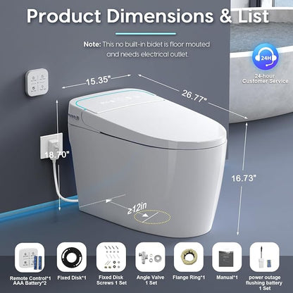Glendan Smart Toilet Auto Flush: Off Seat Dual Flush One Piece Toilet, Elongated Heated Toilet Seat, Electric Toilets for Bathroom with Night Light, Remote, Pre Wet, Soft Close Seat&Lid, ADA Height