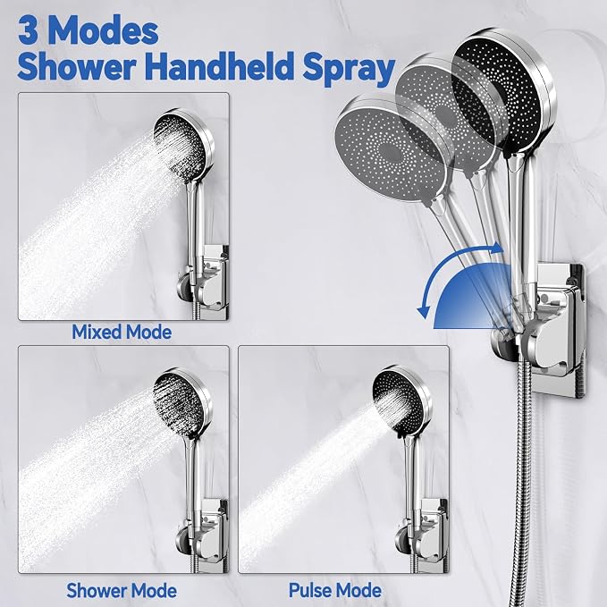 13" Rainfall Shower Head with Handheld Spray Combo, Push-Button Diverter | 3-Mode Handheld Shower, Height-Adjustable Extension Arm, Easy Install in 15 Min (Chrome)