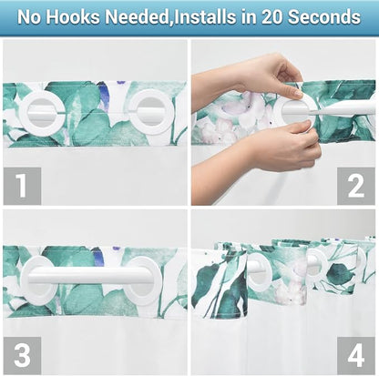 No Hook Shower Curtain with Liner, Eucalyptus Seaweed Green, 71x74 | Snap in Liner, 3 in 1, Water Repellent, Easy Install, Machine Washable, Hotel Style for Bathroom, Watercolor Pattern