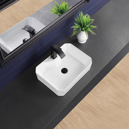 Vessel Sink 20"x15" Rectangular Bathroom Sink Modern White Porcelain Ceramic Above Counter Drop-in Vanity Sink for Bathrooms Art Basin with Faucet Hole