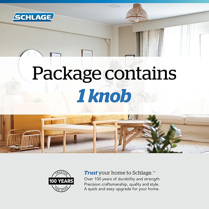 Schlage F170 PLY 626 Plymouth Door Knob, One Sided Non-Turning Dummy Door Handle, Satin Chrome