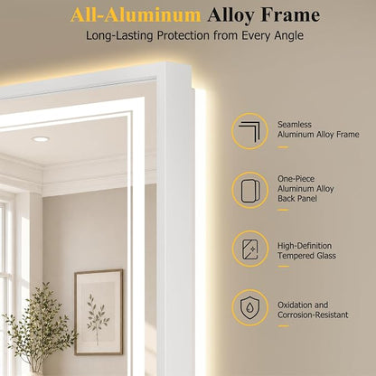 36"x60" LED Bathroom Mirror with Lights, Backlit + Front Lit, Anti-Fog | Lighted Bathroom Mirror with One-Piece Aluminum Alloy Frame, HD Shatterproof Tempered Glass, Dimmable, Memory Function