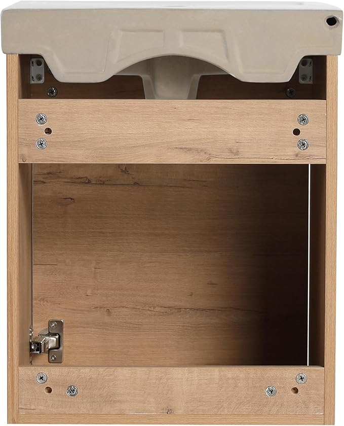 Malwee 18" Floating Bathroom Vanity with Sink, 18 inch Modern Brown Wall Mounted Bathroom Cabinet Combo for Small Space, Narrow Bath Wall-Hung Vanity Set with 1 Ceramic Basin and 1 Door(18imo)