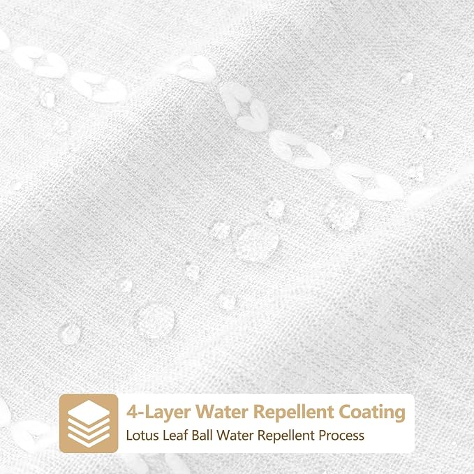 Seenus 72 x 84 inch Extra Long Boho Farmhouse Shower Curtain with Tassels, White Linen Textured Soft Fabric Shower Curtain Heavyweight, Elegant French Country Striped Bathroom Curtain Water Repellent