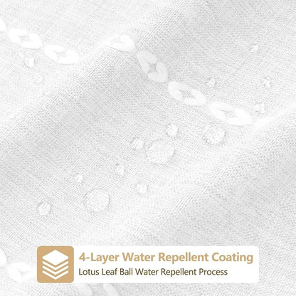 Seenus 72 x 76 inch Extra Long Boho Farmhouse Shower Curtain Heavyweight with Tassels, Soft Linen Textured Fabric Shower Curtain French Country, Elegant White Striped Bathroom Curtain Water Repellent