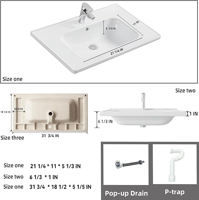 Wood Grain Floating Bathroom Vanity with Sink, 31x18 Inch Wall Mounted Bathroom Cabinet with 2 Drawers, Modern Single Sink Vanity for Small Bathroom, Space-Saving Storage Cabinet