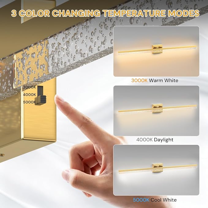 L LOHAS LED 48 Inch Gold Vanity Light Bar Over Mirror Acrylic Shade 3CCT | Modern Gold LED Bathroom Lighting With Bubbled Acrylic Shade, Adjustable Vanity Fixture for Mirror and Living Room Wall