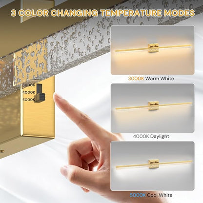 L LOHAS LED 48 Inch Gold Vanity Light Bar Over Mirror Acrylic Shade 3CCT | Modern Gold LED Bathroom Lighting With Bubbled Acrylic Shade, Adjustable Vanity Fixture for Mirror and Living Room Wall