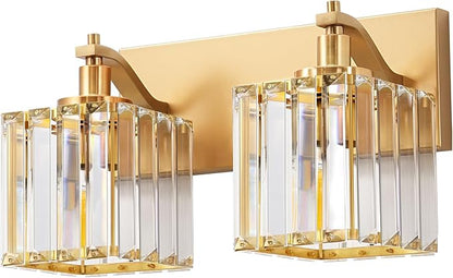 EDISHINE 2-Light Gold Bathroom Vanity Light, E26 Base, Crystal Wall Sconce | Up Down Mounting, Brass Frame, Modern Style Fits Over Bathroom Mirror & Makeup Space