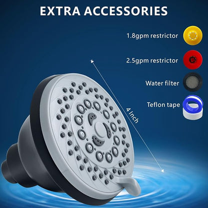 High Pressure Shower Head - 5 Spray Modes Powerful Pressure Boosting Showerhead For Bathroom - Perfect Universal Replacement for Rain Shower Heads(Matte Black)