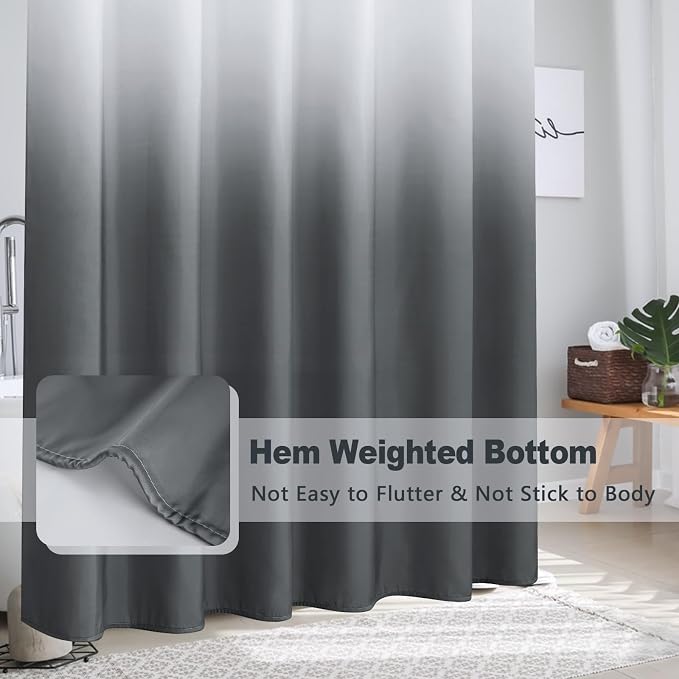 AooHome Fabric Shower Curtains, Cloth Ombre Grey Shower Curtain Sets, Washable Fabric Gray and White Shower Curtain, Rustic Farmhouse Bathroom Shower Curtains, 72x78 Inches