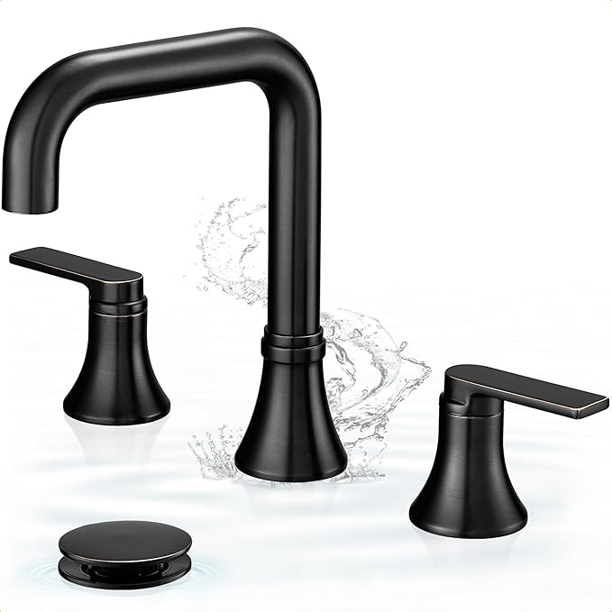 8 Inch Widespread Bathroom Faucet 3 Hole, Bronze Faucet for Bathroom Sink 360 Degree Swivel, 2 Handles Bathroom Faucets with Pop-Up Drain & Water Supply Hose for Modern, Classic, Lead-Free