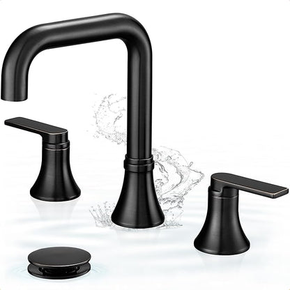 8 Inch Widespread Bathroom Faucet 3 Hole, Bronze Faucet for Bathroom Sink 360 Degree Swivel, 2 Handles Bathroom Faucets with Pop-Up Drain & Water Supply Hose for Modern, Classic, Lead-Free