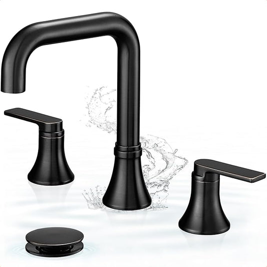 8 Inch Widespread Bathroom Faucet 3 Hole, Bronze Faucet for Bathroom Sink 360 Degree Swivel, 2 Handles Bathroom Faucets with Pop-Up Drain & Water Supply Hose for Modern, Classic, Lead-Free