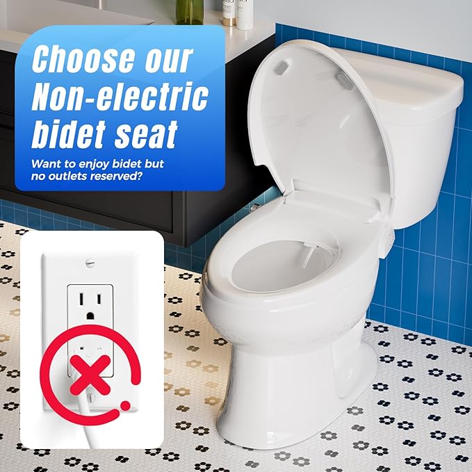 Bidet Toilet Seat Elongated Bidet Seat with Slow-Close, Non-Electric Bidet seat with Dual Nozzles, Fit Elongated Toilet Seat, Water Pressure Control，Easy to Install