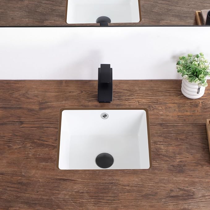 14 Inch Undermount Bathroom Sink White Rectangular,Overflow Type | Small Ceramic Under Counter Bathroom Sink for Cabinet Porcelain Vanity Sinks (14"x12.5")