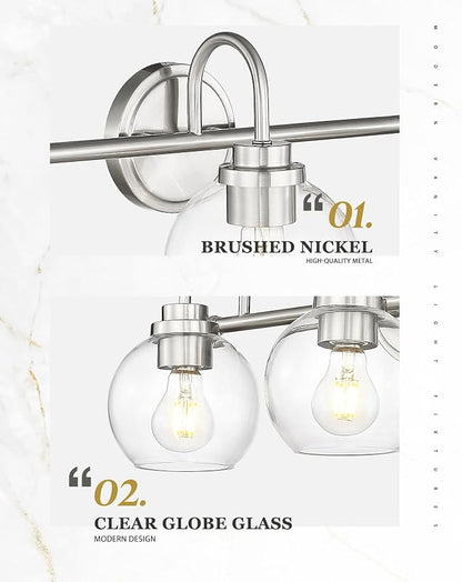 Bathroom Light Fixtures, 4-Light Brushed Nickel Vanity Lights Over Mirror with Globe Clear Glass, 30 Inch Modern Vanity Lighting Fixtures, AD-22280-4W-SN