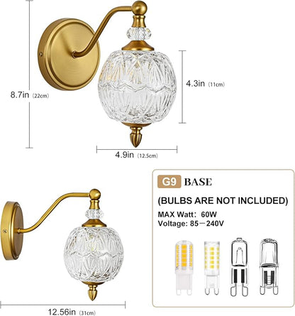 1 Piece Vintage Wall Sconce, 1-Light Mid Century Matte Brass Finish Wall Sconce with Globe Glass Shade, Retro Light for Bathroom, Bedroom, Living Room,Powder Room