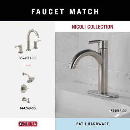 DELTA FAUCET NIC64-DN Nicoli 4-Piece Bath Hardware Set 18 to 24 in. Towel Bar, Toilet Paper Holder, Towel Ring, Towel Hook in Brushed Nickel